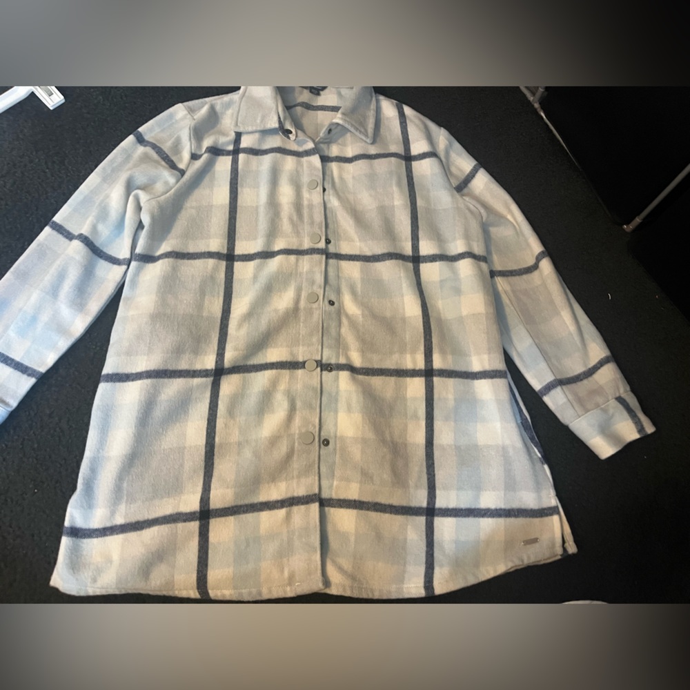Light blue flannel with dark blue stripes